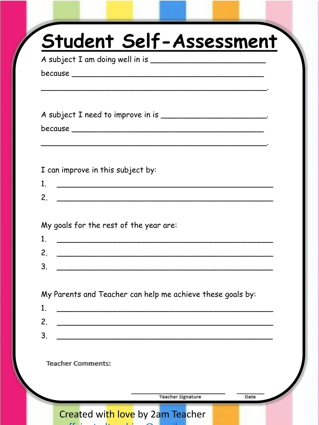 student self assessment a subject i am doing well