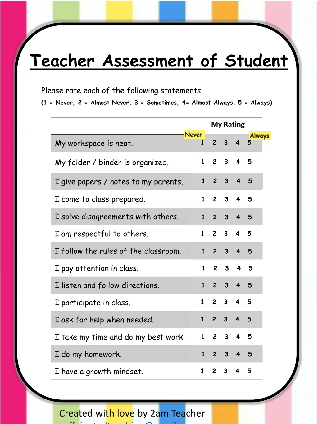 teacher assessment of student 1