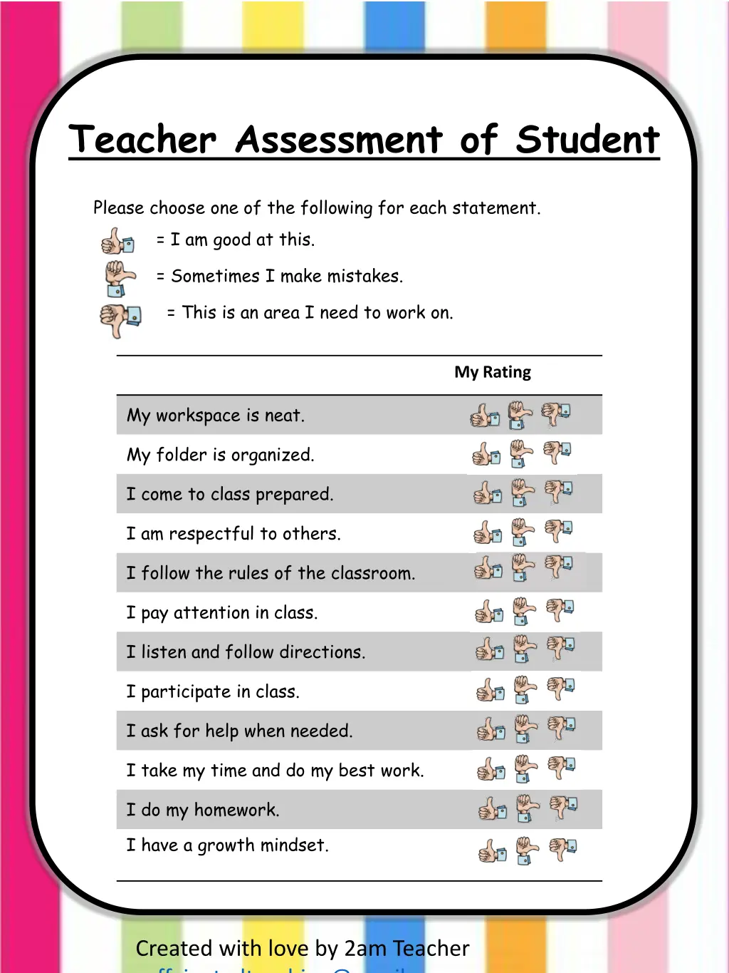 teacher assessment of student
