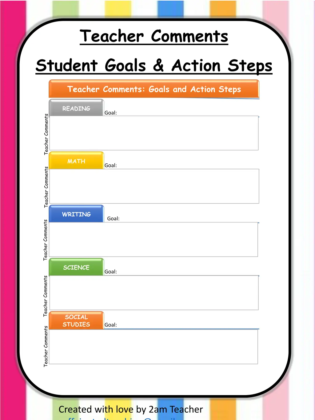 teacher comments student goals action steps