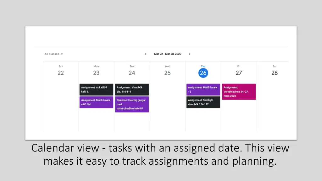 calendar view tasks with an assigned date this