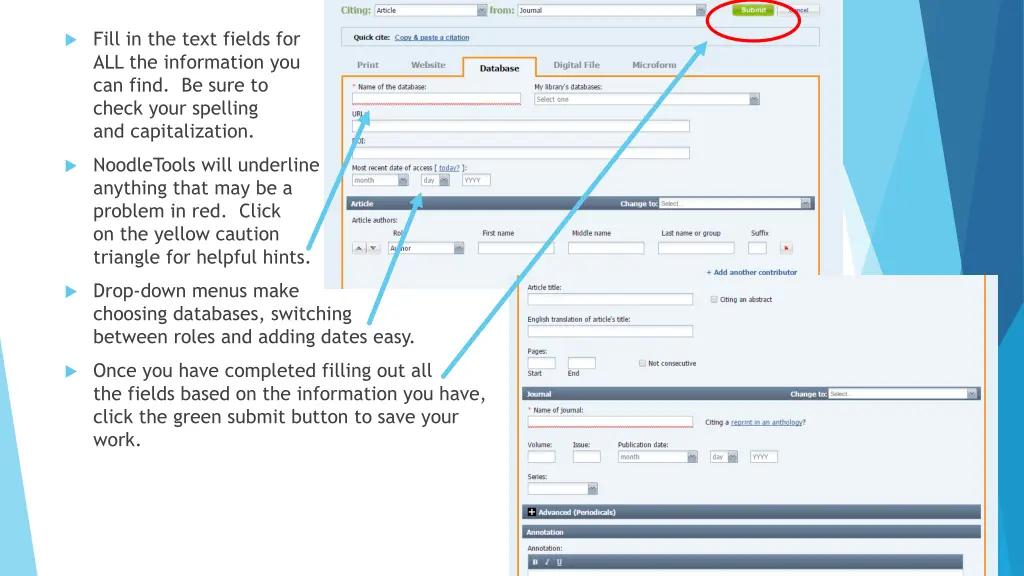 fill in the text fields for all the information