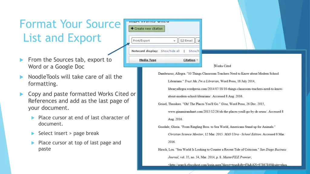 format your source list and export