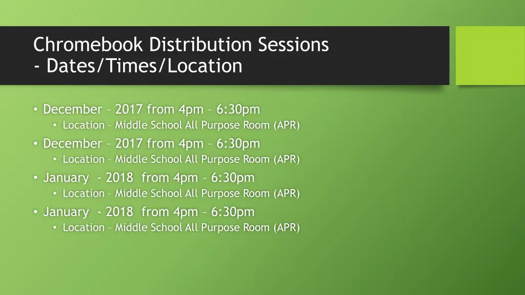 chromebook distribution sessions dates times