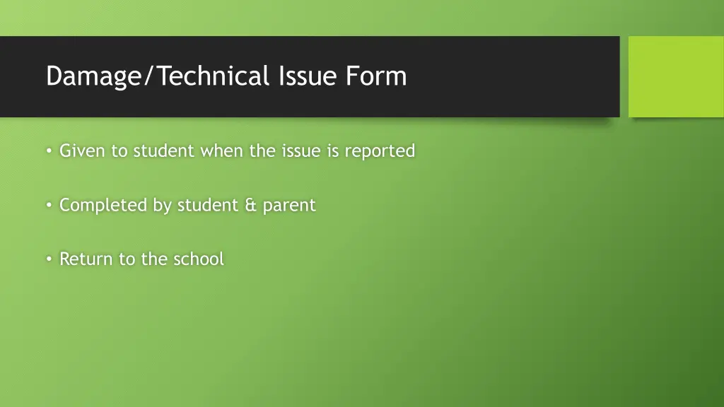 damage technical issue form