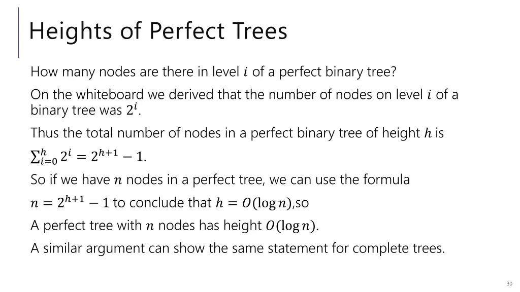 heights of perfect trees 1