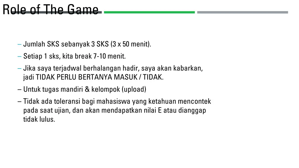 role of the game 1