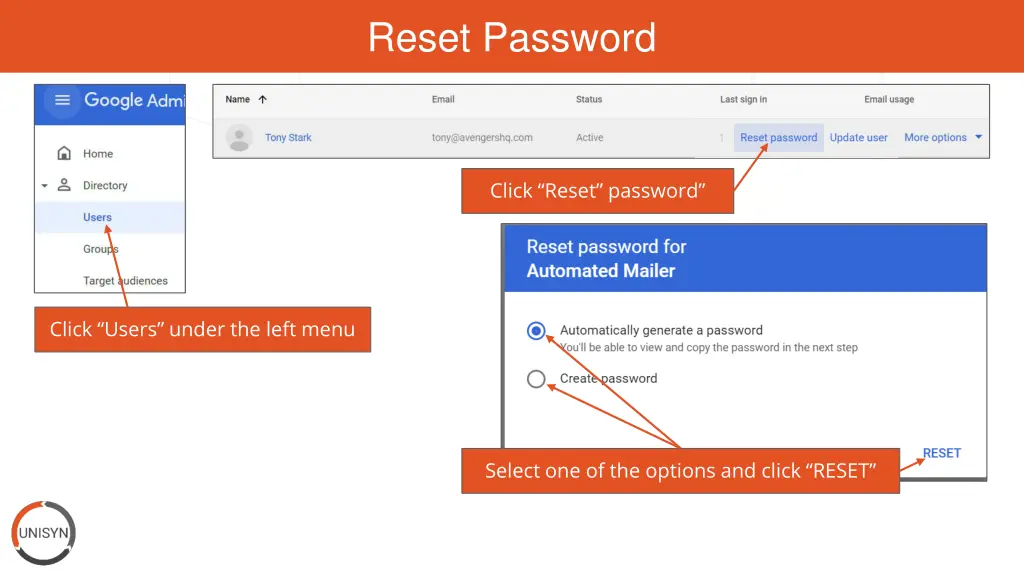 reset password