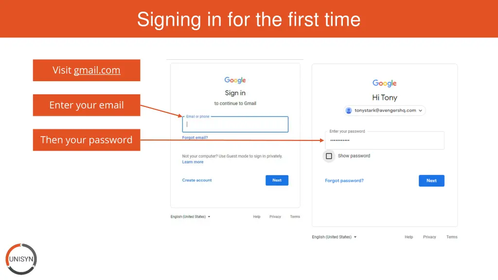 signing in for the first time