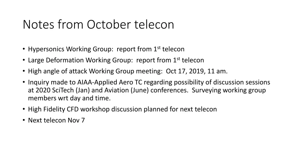 notes from october telecon