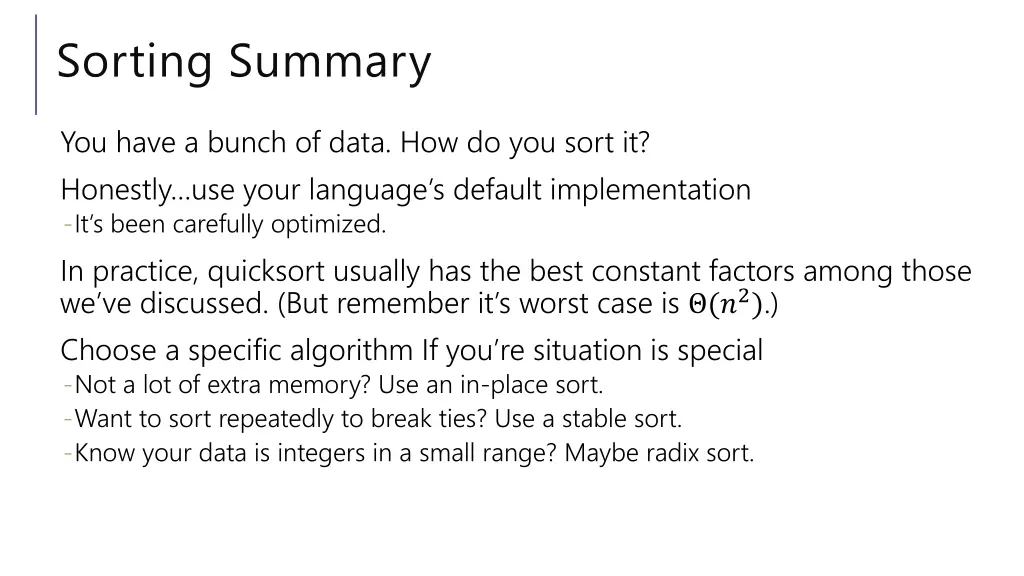 sorting summary