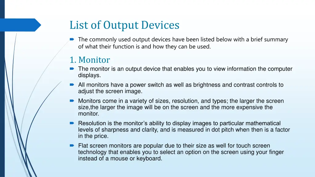list of output devices