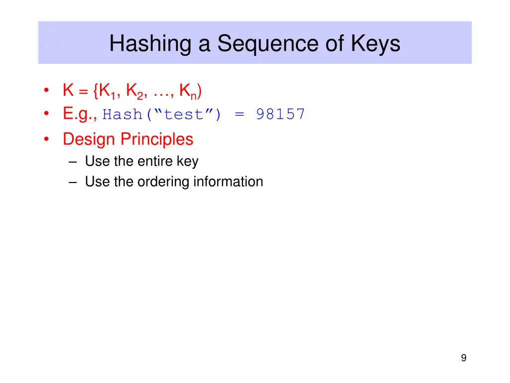 hashing a sequence of keys