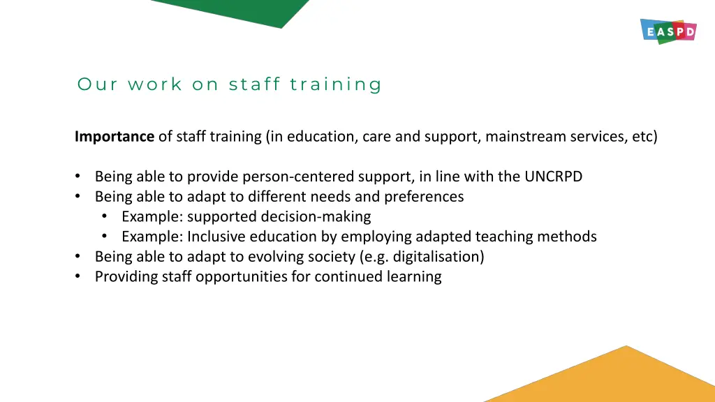 our work on staff training