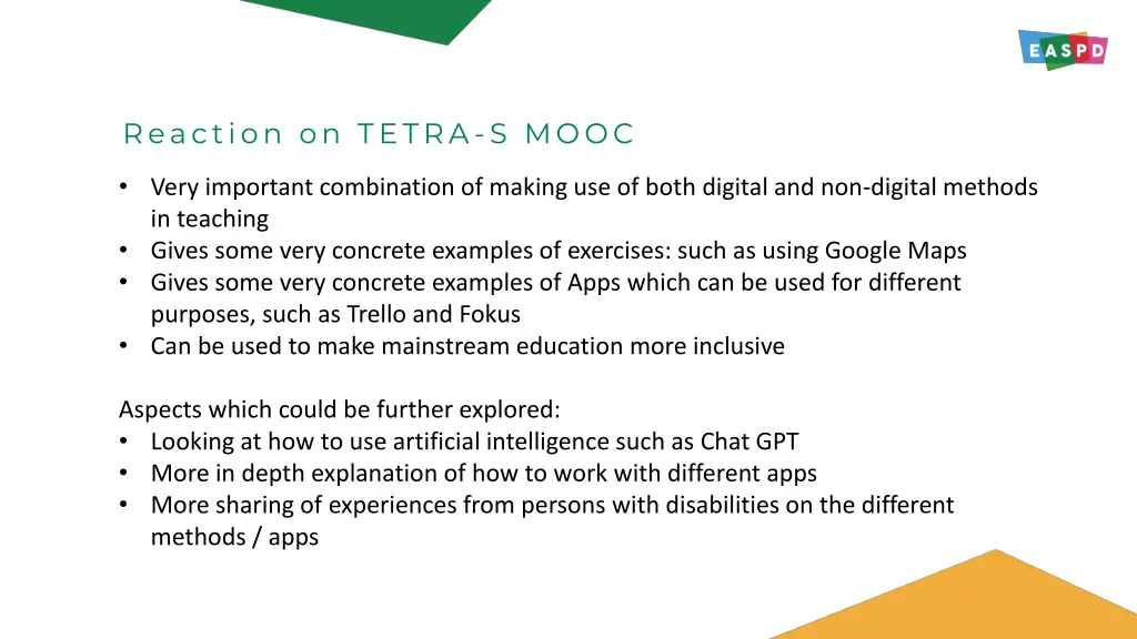 reaction on tetra s mooc
