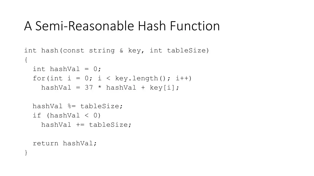 a semi reasonable hash function