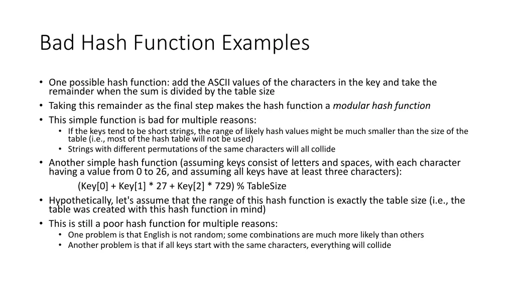 bad hash function examples
