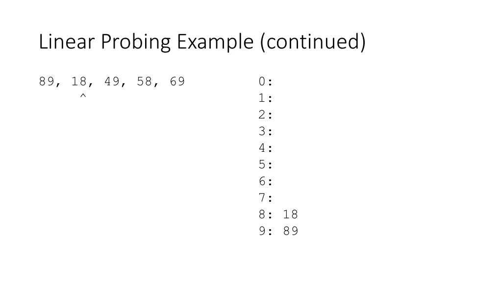 linear probing example continued 1