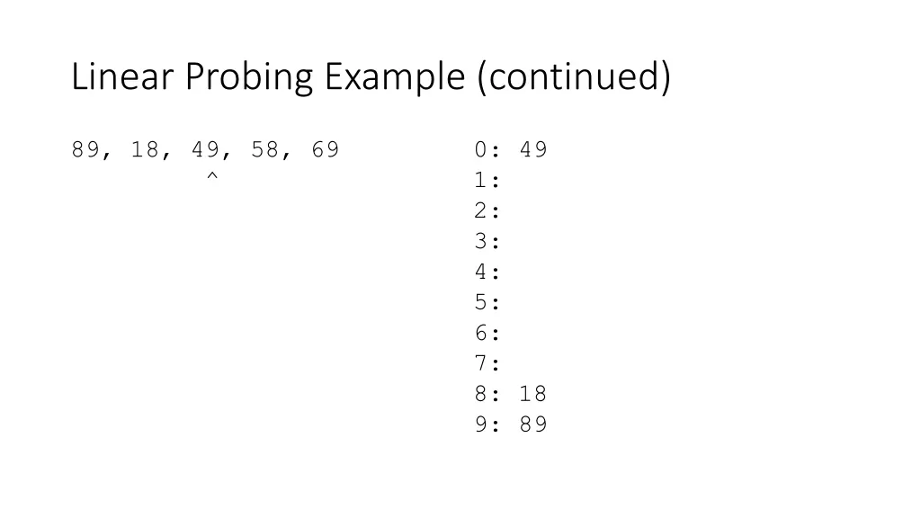 linear probing example continued 2