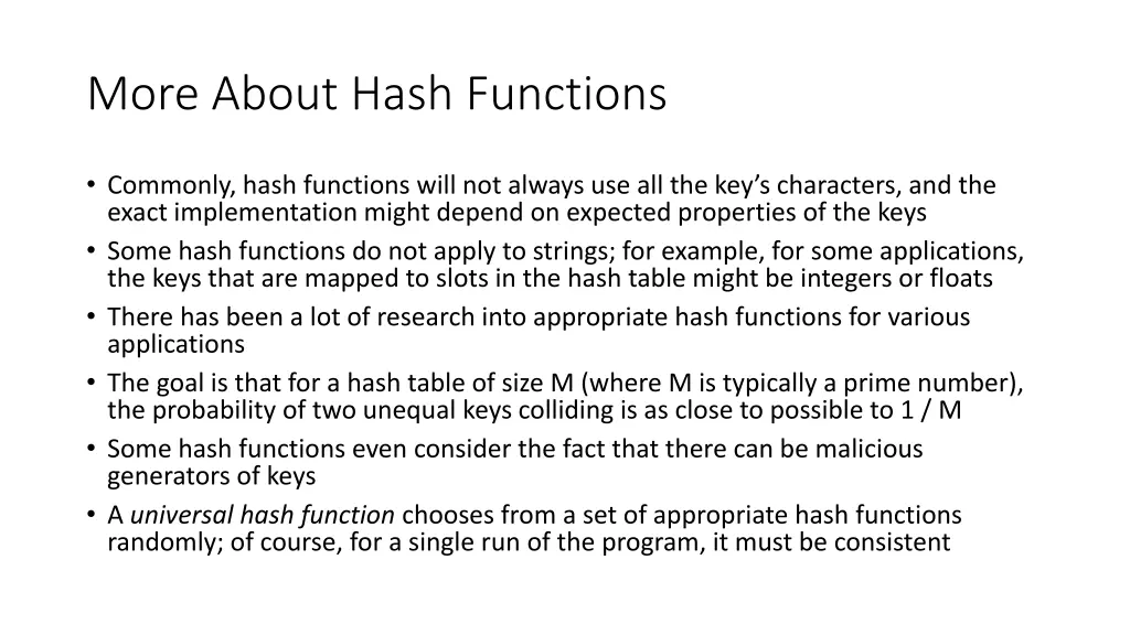 more about hash functions