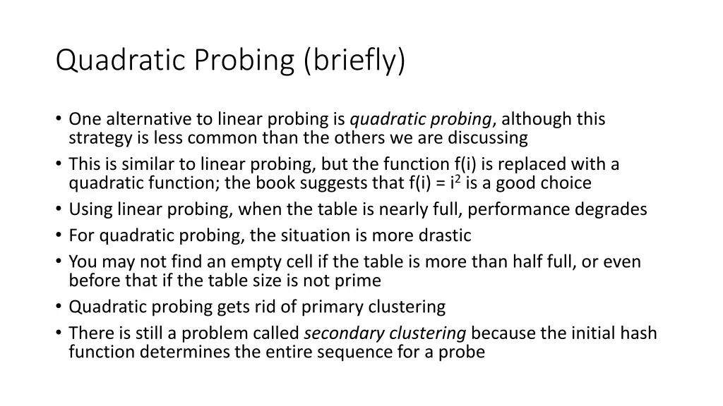 quadratic probing briefly