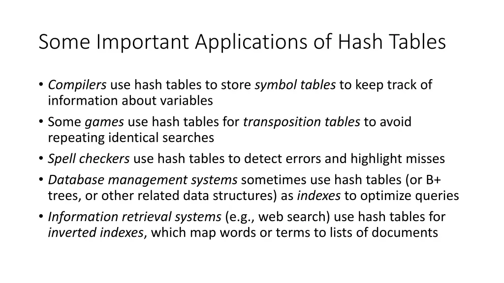 some important applications of hash tables