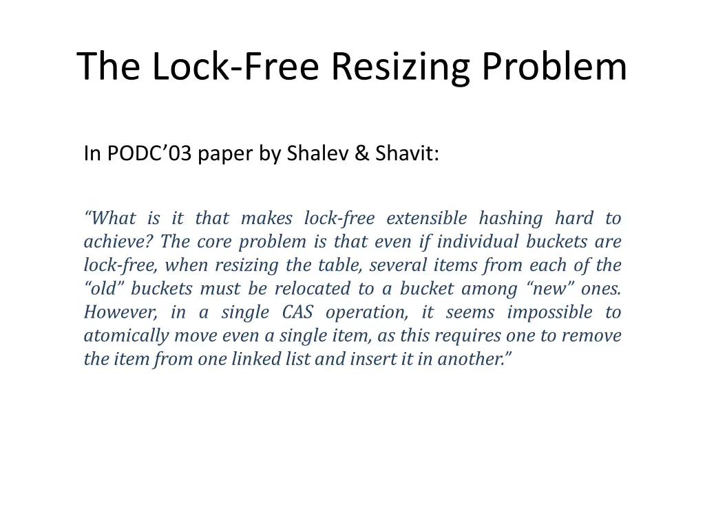 the lock free resizing problem