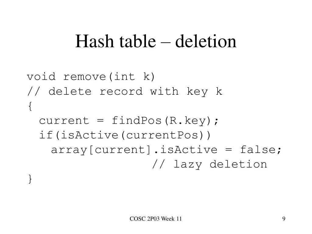 hash table deletion