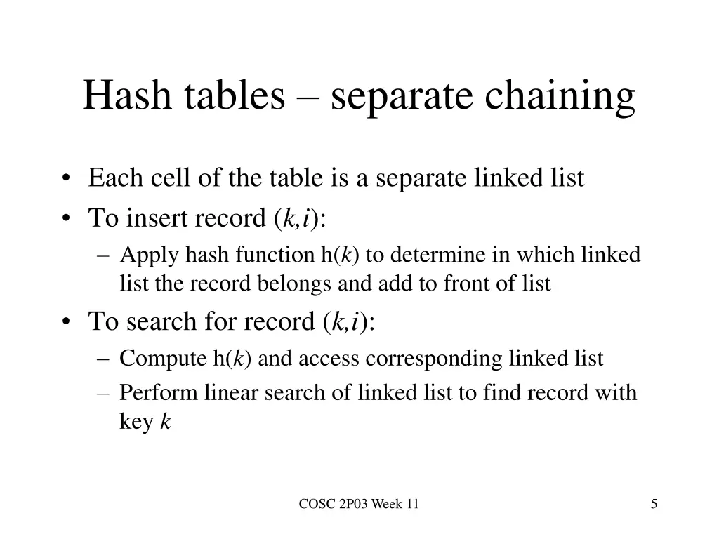 hash tables separate chaining