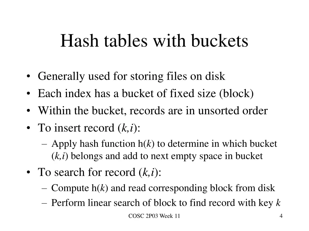 hash tables with buckets