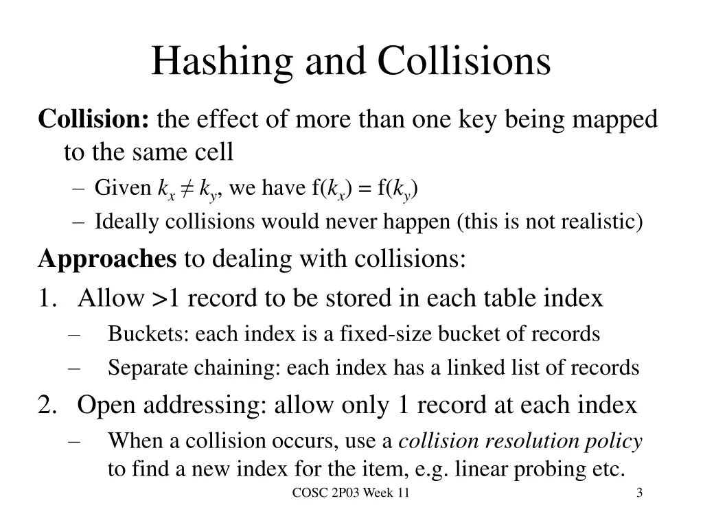 hashing and collisions
