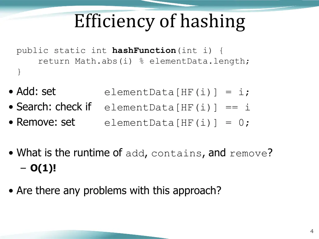 efficiency of hashing