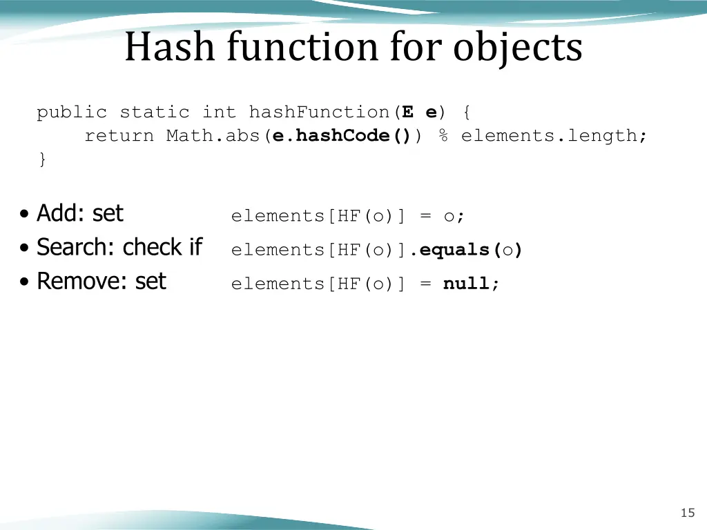 hash function for objects