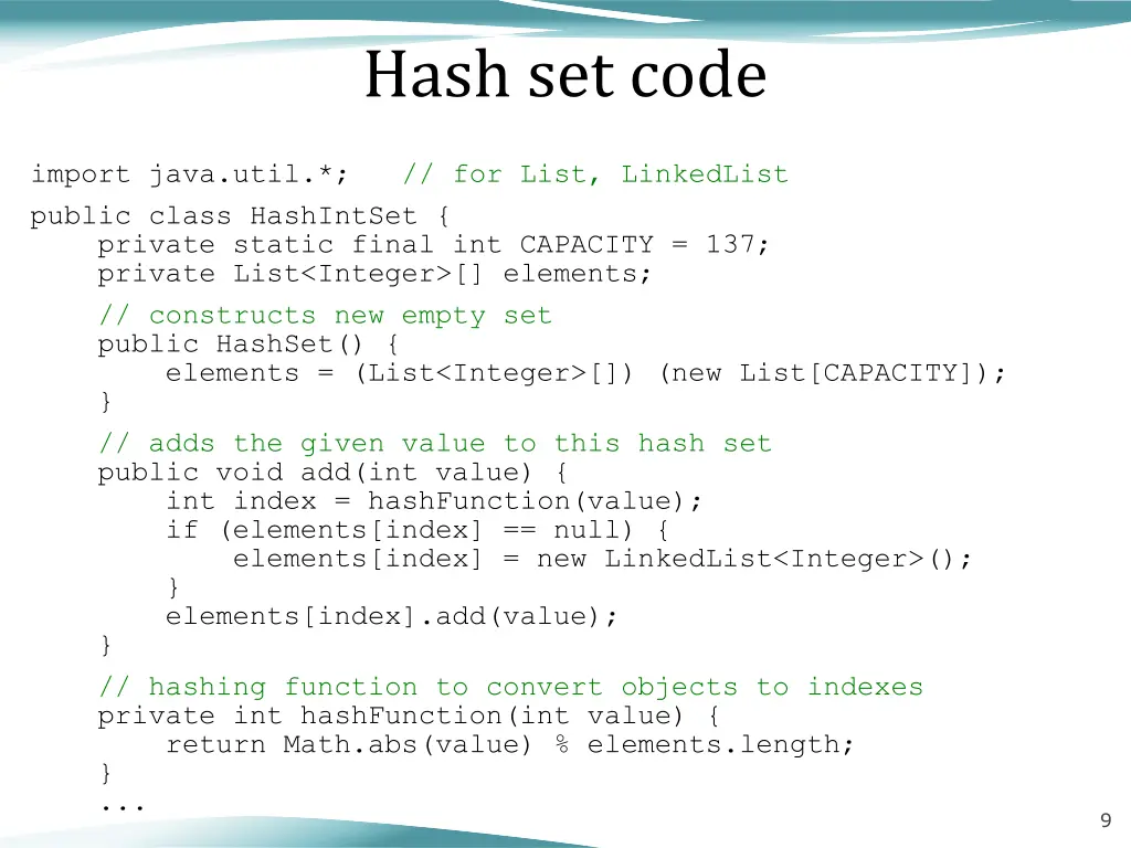 hash set code