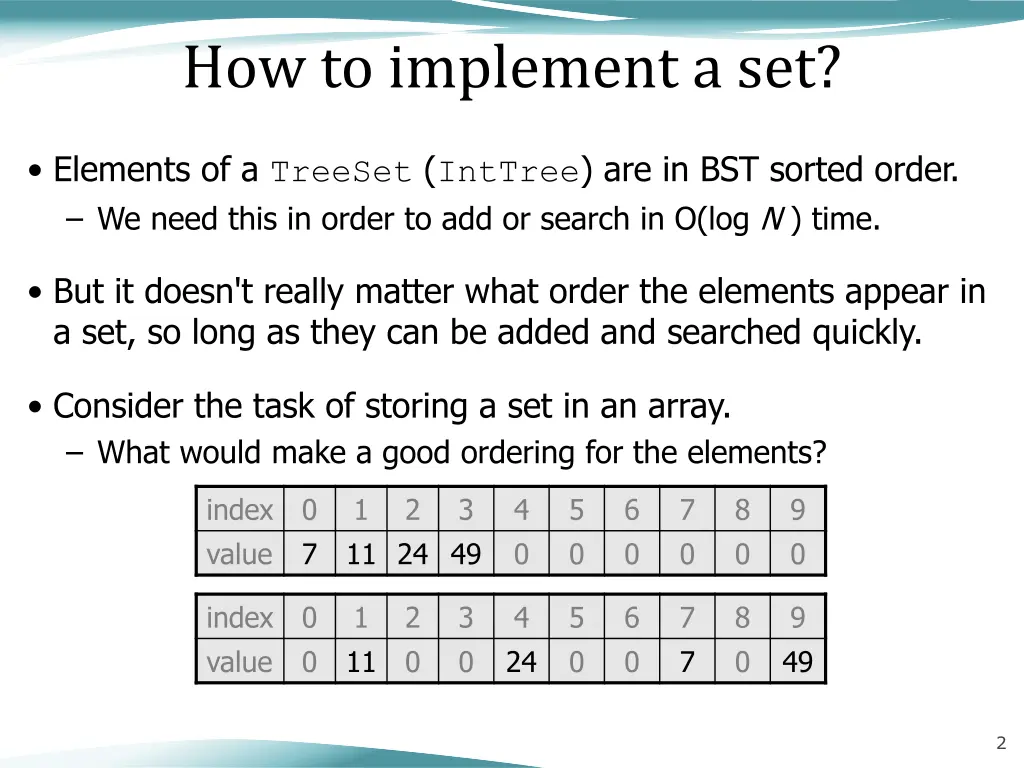 how to implement a set