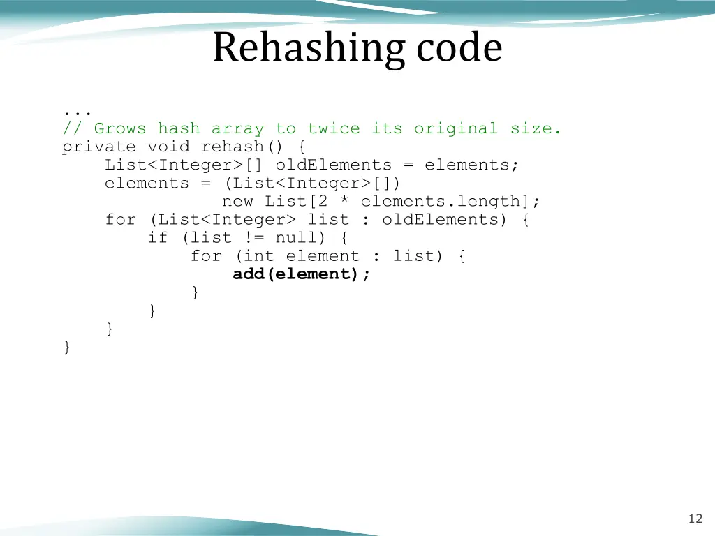 rehashing code