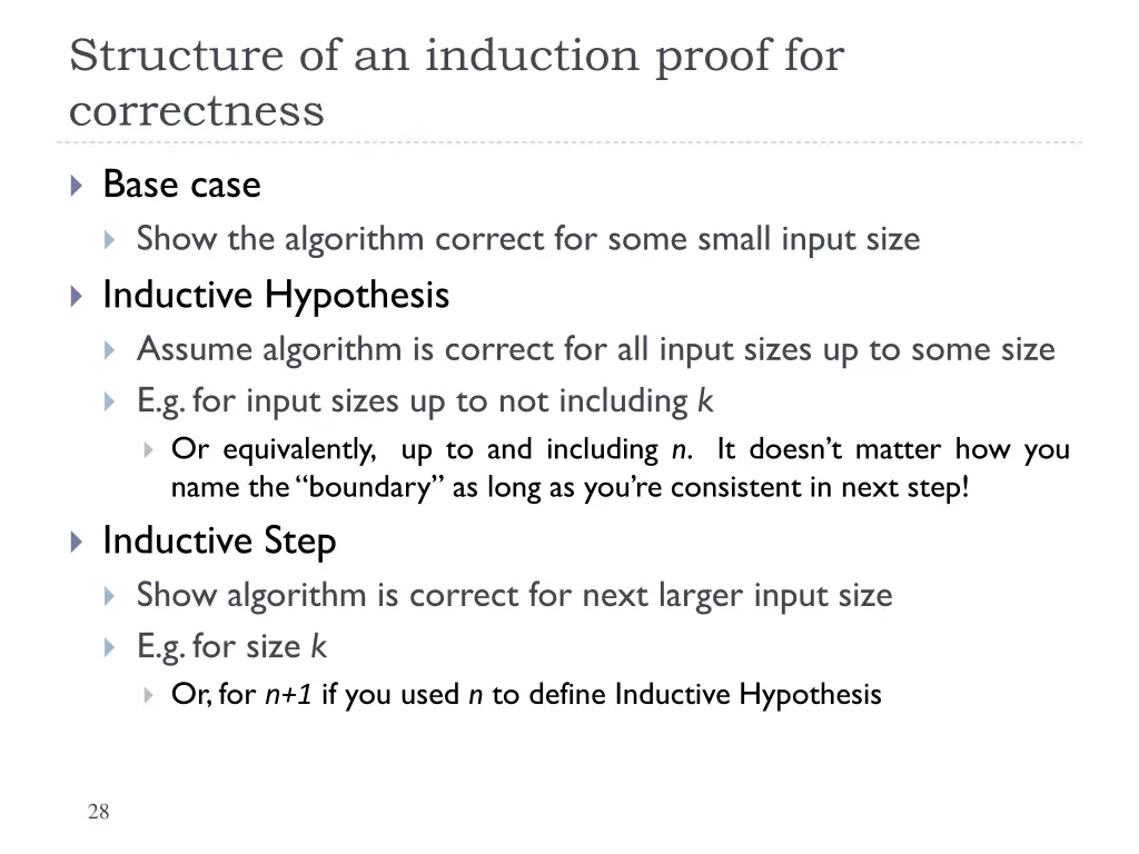 structure of an induction proof for correctness