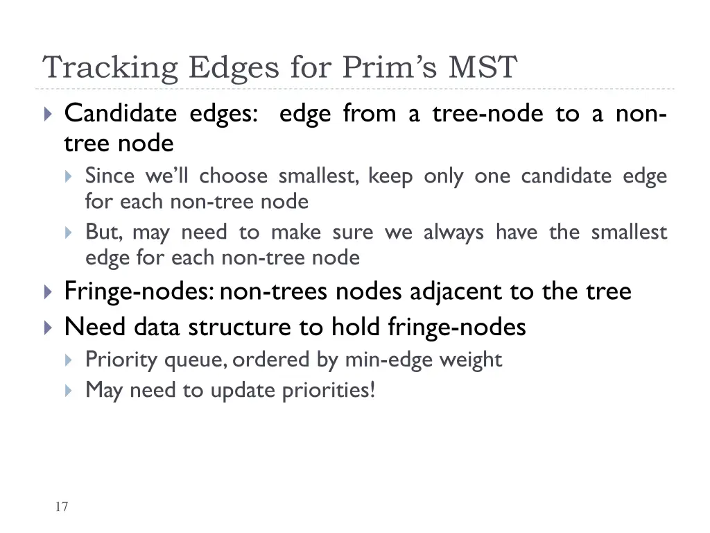 tracking edges for prim s mst