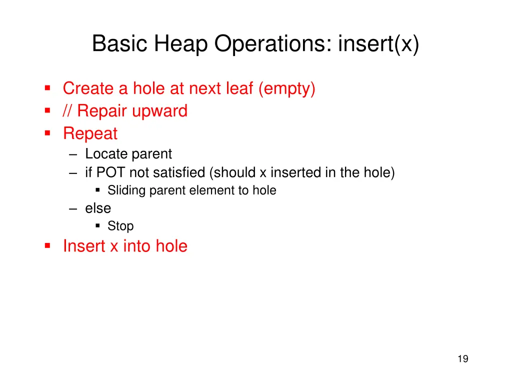 basic heap operations insert x 2