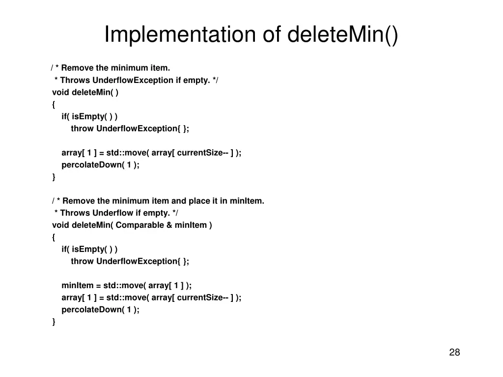 implementation of deletemin