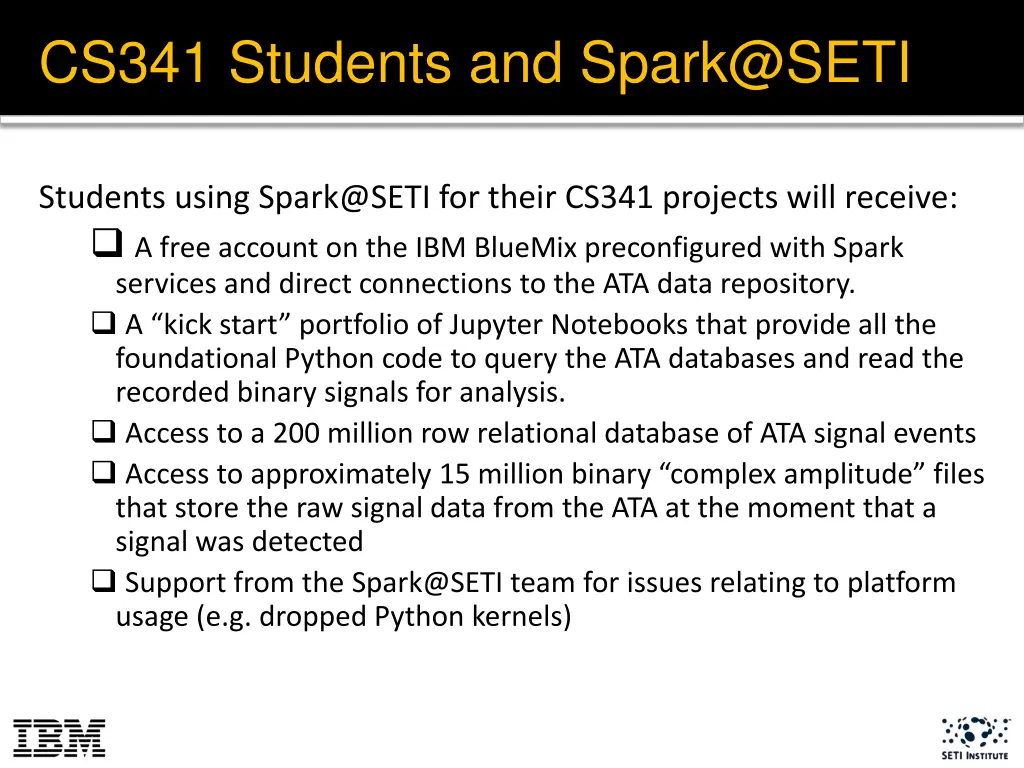 cs341 students and spark@seti