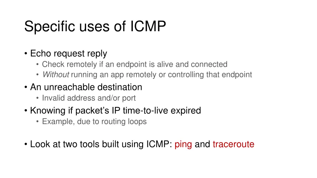 specific uses of icmp