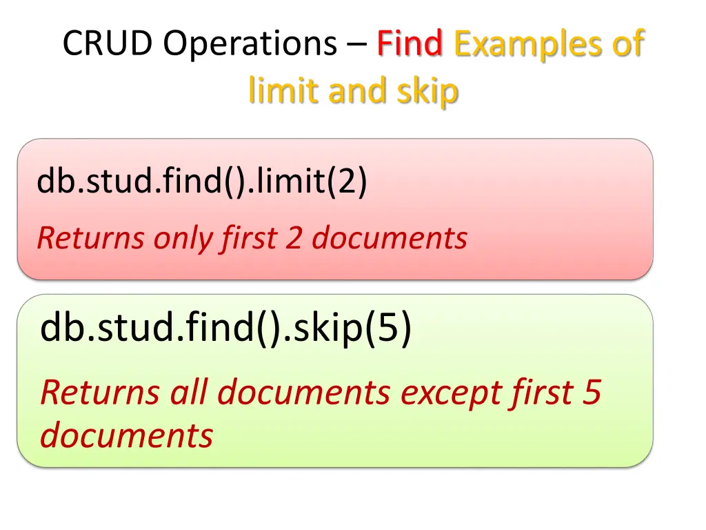 crud operations find examples of limit and skip