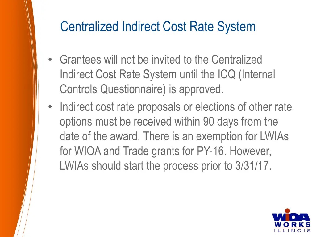 centralized indirect cost rate system