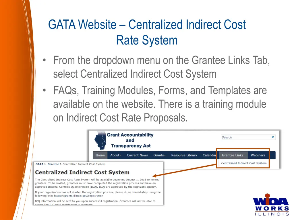 gata website centralized indirect cost rate system
