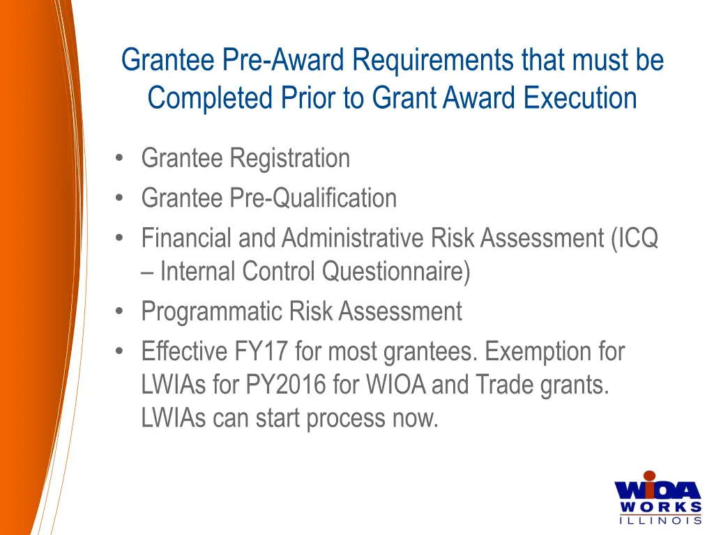 grantee pre award requirements that must