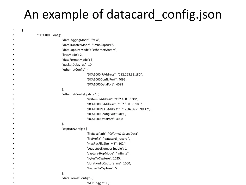 an example of datacard config json