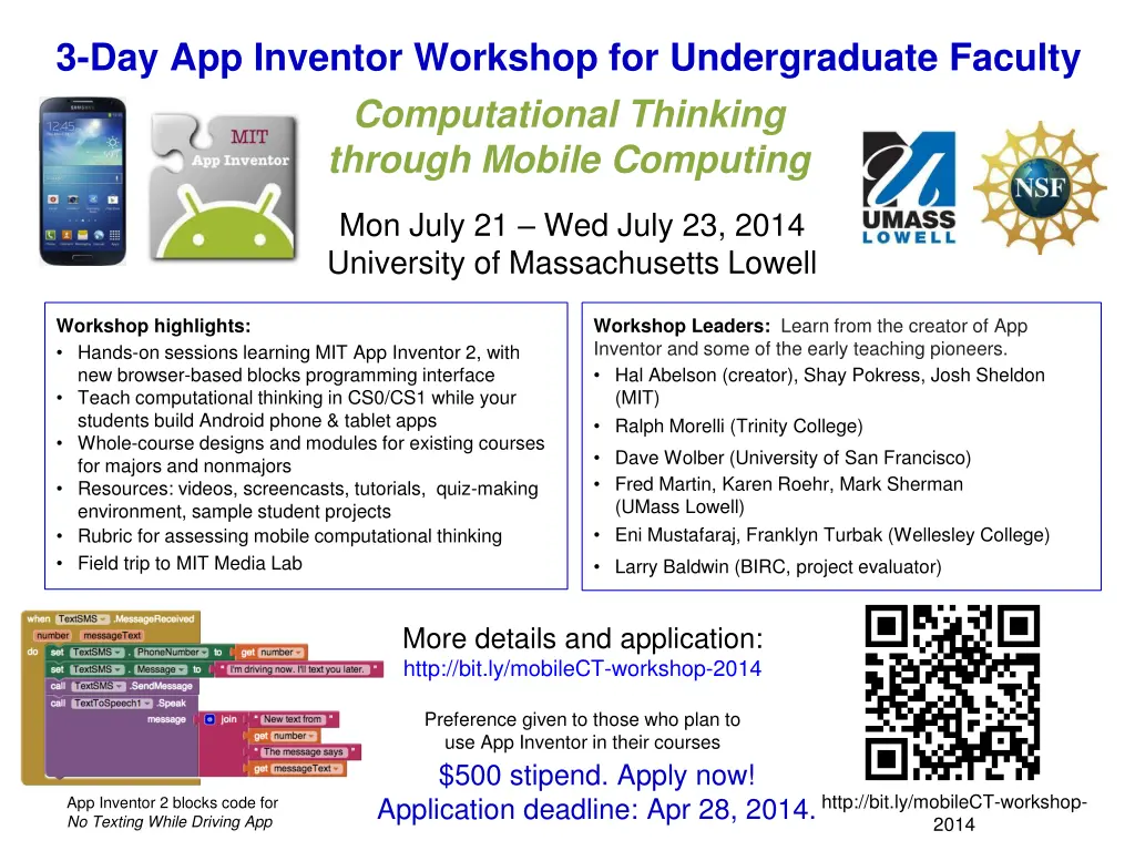 3 day app inventor workshop for undergraduate