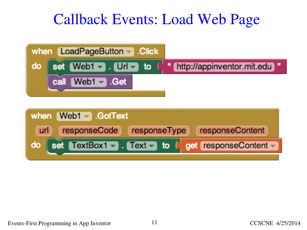 callback events load web page