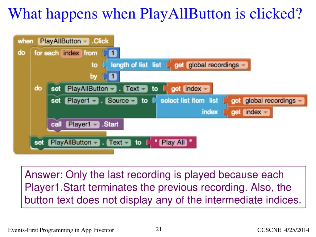 what happens when playallbutton is clicked